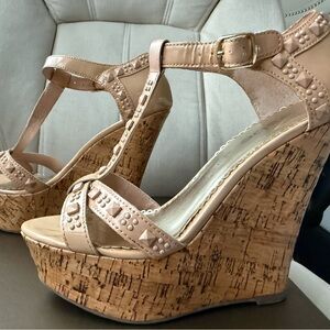 Bebe Cream Espadrille Wedges with Braided Straps